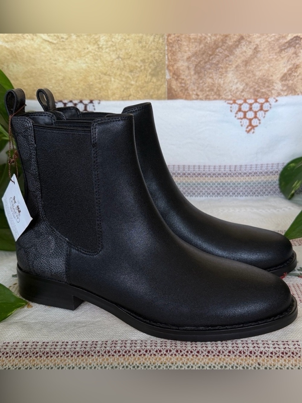 NEW Coach Women’s Meredith Signature Canvas Chelsea Ankle Black Boots, Size 6B